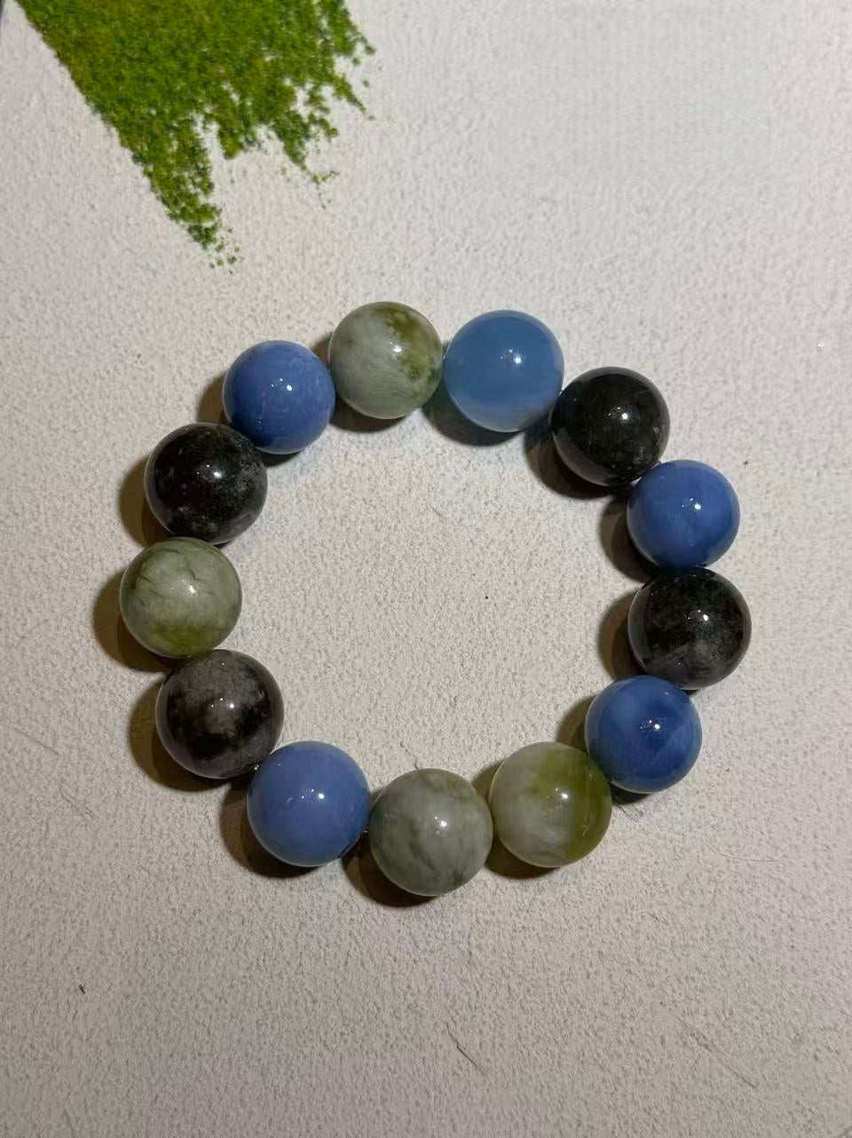 Blue & Green Natural Stone Beaded Bracelet – Earth Tone Stretch Bracelet
