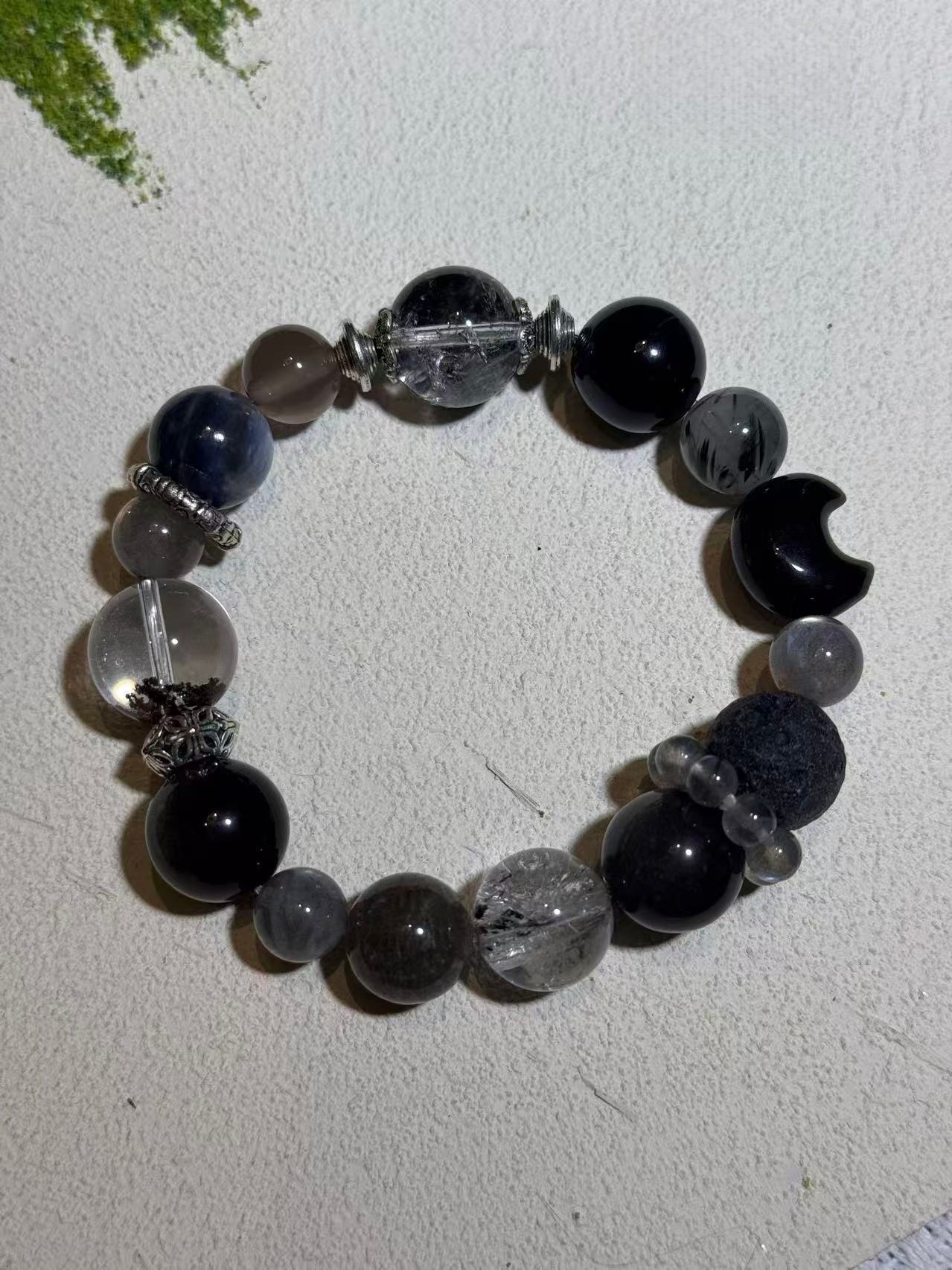 Black & Clear Quartz Mixed Beaded Bracelet – Natural Stone Stretch Bracelet