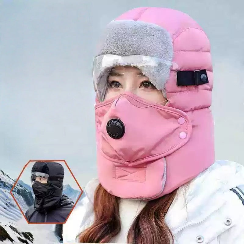 Winter Windproof Trapper Hat with Face Cover & Goggles – Thermal Outdoor Hat