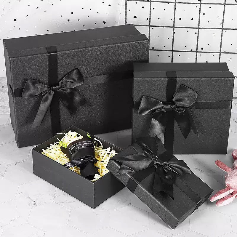 Light‑Luxury Black Gift Box with Bow, Business Gift Packaging Box, Bouquet Present Box for Valentine’s Day New Year Wedding Party Favors