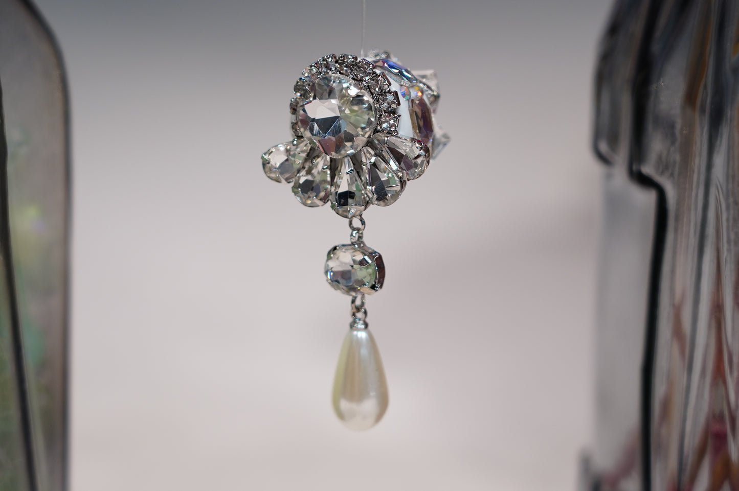 Silver Crystal Floral DIY Jewelry Component with Pearl Drop