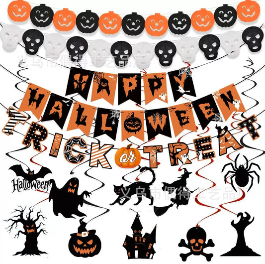 Happy Halloween Decoration Kit, Letter Banner, Hanging Swirl Streamers, Halloween Garland Hanging Decor for Indoor Party Supplies