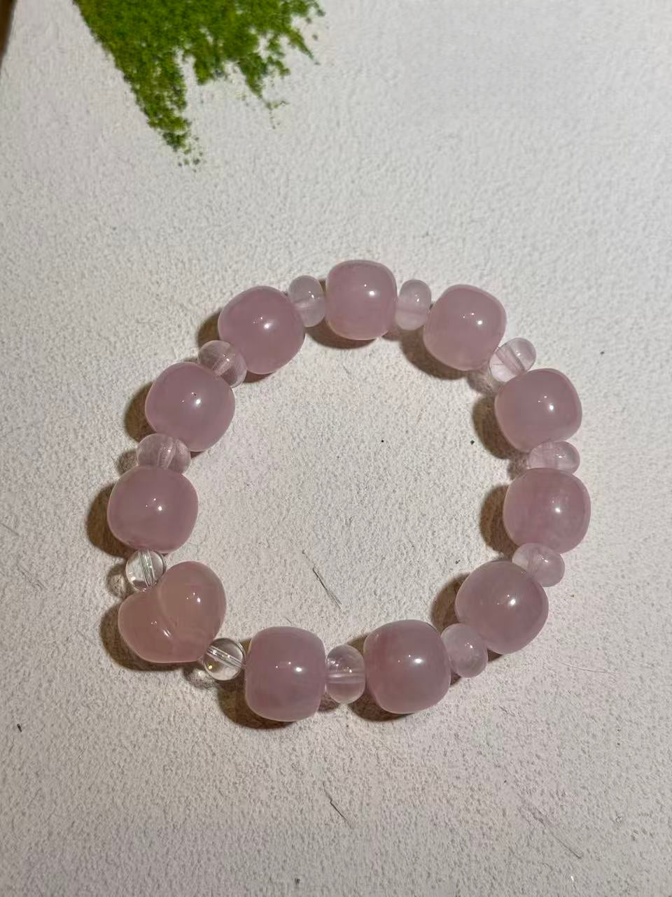 Rose Quartz Cube Beaded Bracelet – Soft Pink Natural Stone Stretch Bracelet
