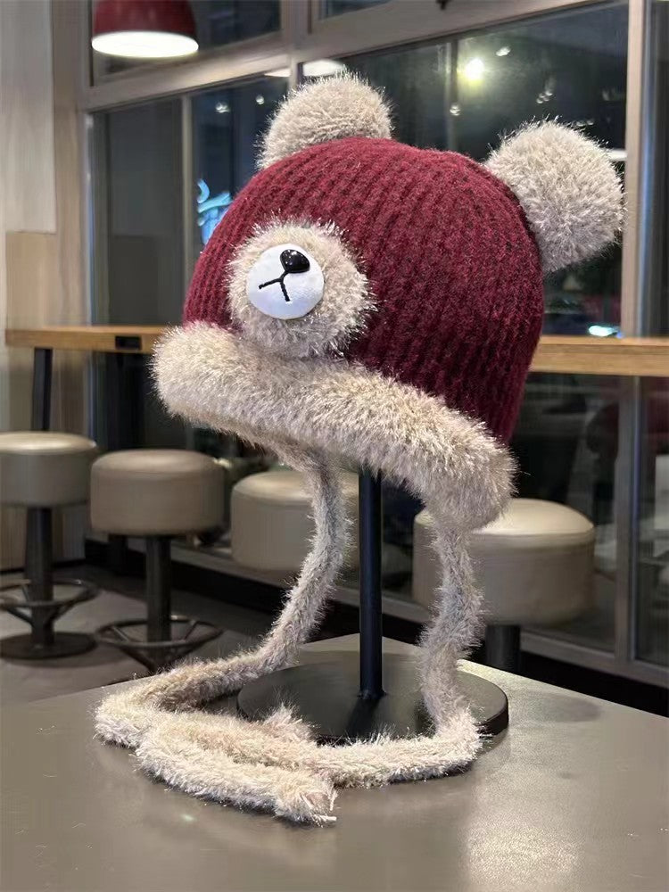 Cute Bear Knit Beanie with Plush Ears & Long Tassels – Cozy Winter Hat