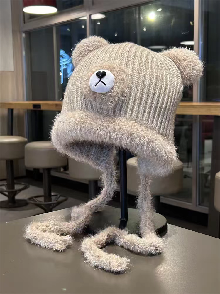 Cute Bear Knit Beanie with Plush Ears & Long Tassels – Cozy Winter Hat
