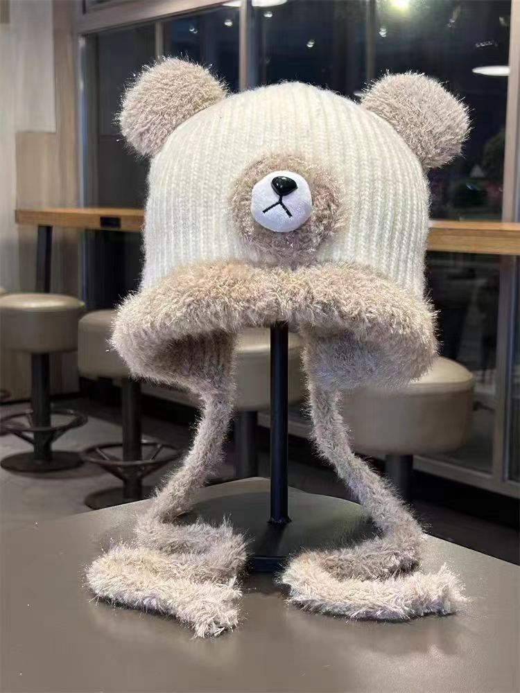 Cute Bear Knit Beanie with Plush Ears & Long Tassels – Cozy Winter Hat