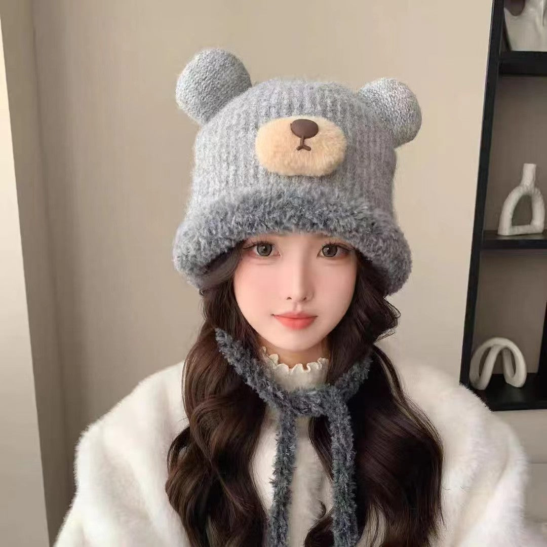 Cute Bear Knit Beanie with Plush Ears & Long Tassels – Cozy Winter Hat