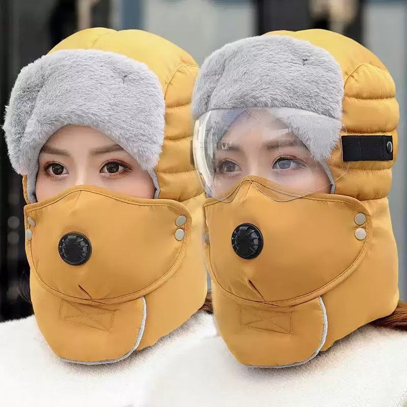 Winter Windproof Trapper Hat with Face Cover & Goggles – Thermal Outdoor Hat