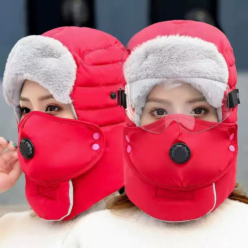 Winter Windproof Trapper Hat with Face Cover & Goggles – Thermal Outdoor Hat