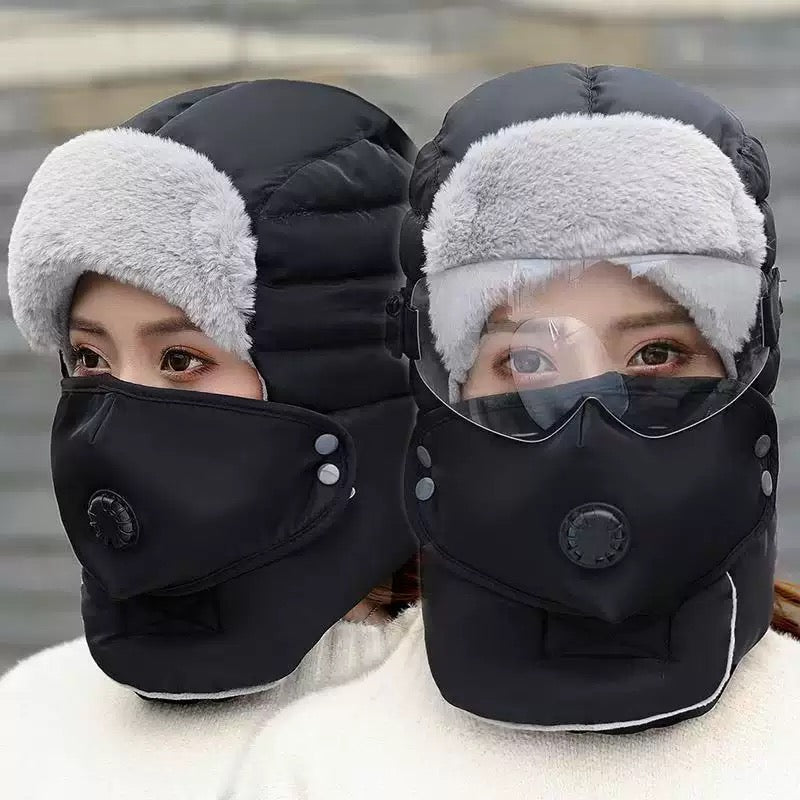Winter Windproof Trapper Hat with Face Cover & Goggles – Thermal Outdoor Hat