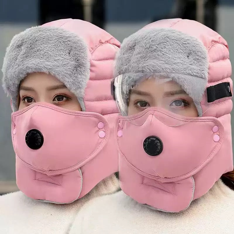Winter Windproof Trapper Hat with Face Cover & Goggles – Thermal Outdoor Hat