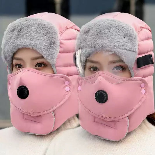 Winter Windproof Trapper Hat with Face Cover & Goggles – Thermal Outdoor Hat