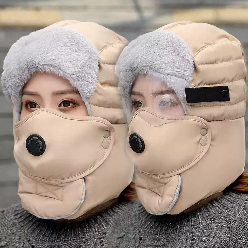Winter Windproof Trapper Hat with Face Cover & Goggles – Thermal Outdoor Hat
