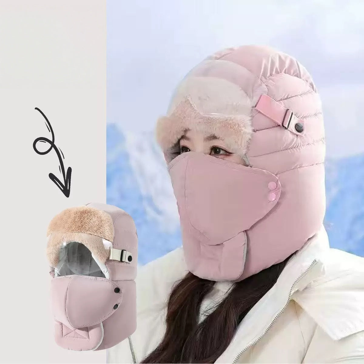 Winter Windproof Trapper Hat with Face Cover & Goggles – Thermal Outdoor Hat