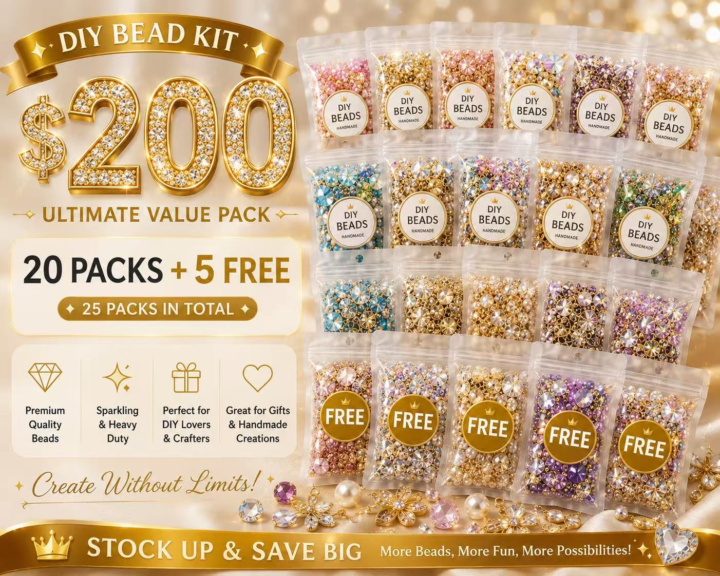 DIY Heavy Rhinestone Beads Bundle – 20 Packs + 5 FREE | Ultimate Value Pack for Pens, Jewelry & Crafts