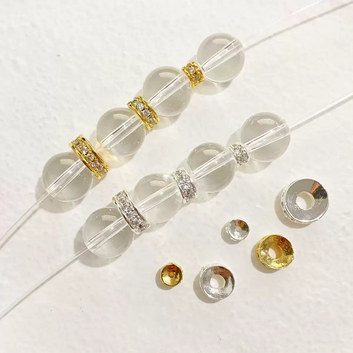 14K Gold‑Plated Wheel Spacer Beads with Micro‑Paved Full‑Circle Zircon, High Color Retention Metal Spacers for DIY Crystal Bracelet Jewelry Making