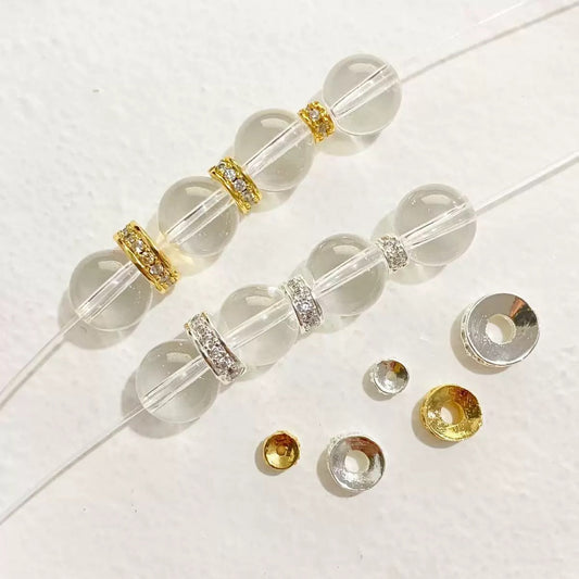 14K Gold‑Plated Wheel Spacer Beads with Micro‑Paved Full‑Circle Zircon, High Color Retention Metal Spacers for DIY Crystal Bracelet Jewelry Making