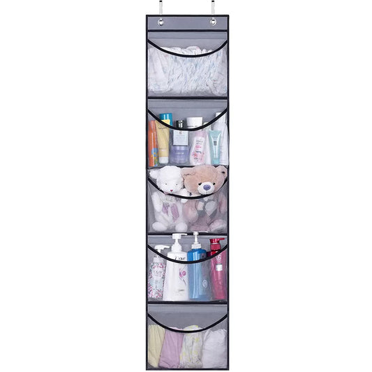 Large 5‑Pocket Non‑Woven Fabric Hanging Storage Bag, No‑Drill Underwear Cosmetic Organizer