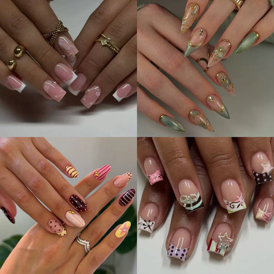 Long Almond Shape Press On Nails, 3D Stereo False Nail Tips, Artificial Nails for Nail Decoration