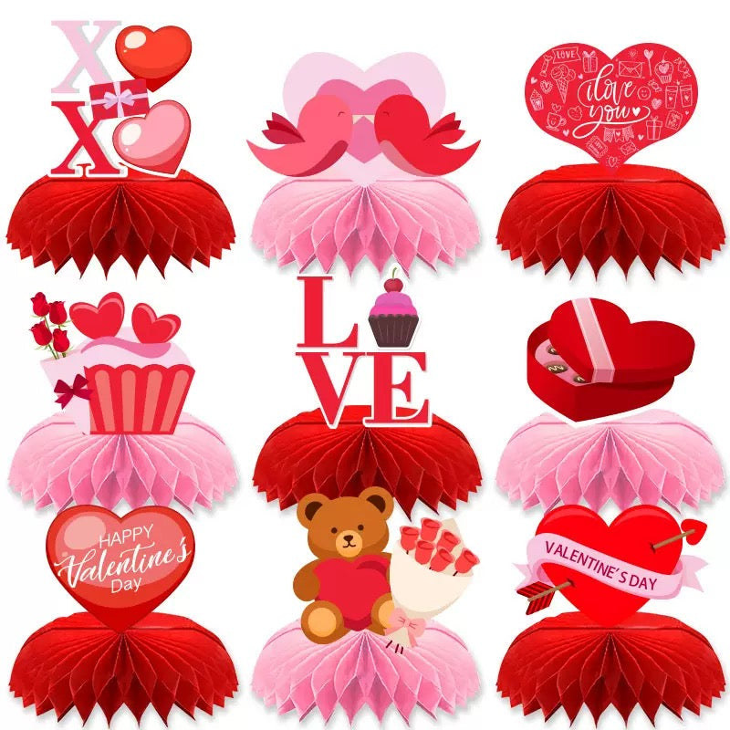 Heart‑Shaped Honeycomb Table Centerpieces, Valentine’s Day Party Decor, Paper Desktop Ornaments for Wedding Proposal Romantic Table Decoration