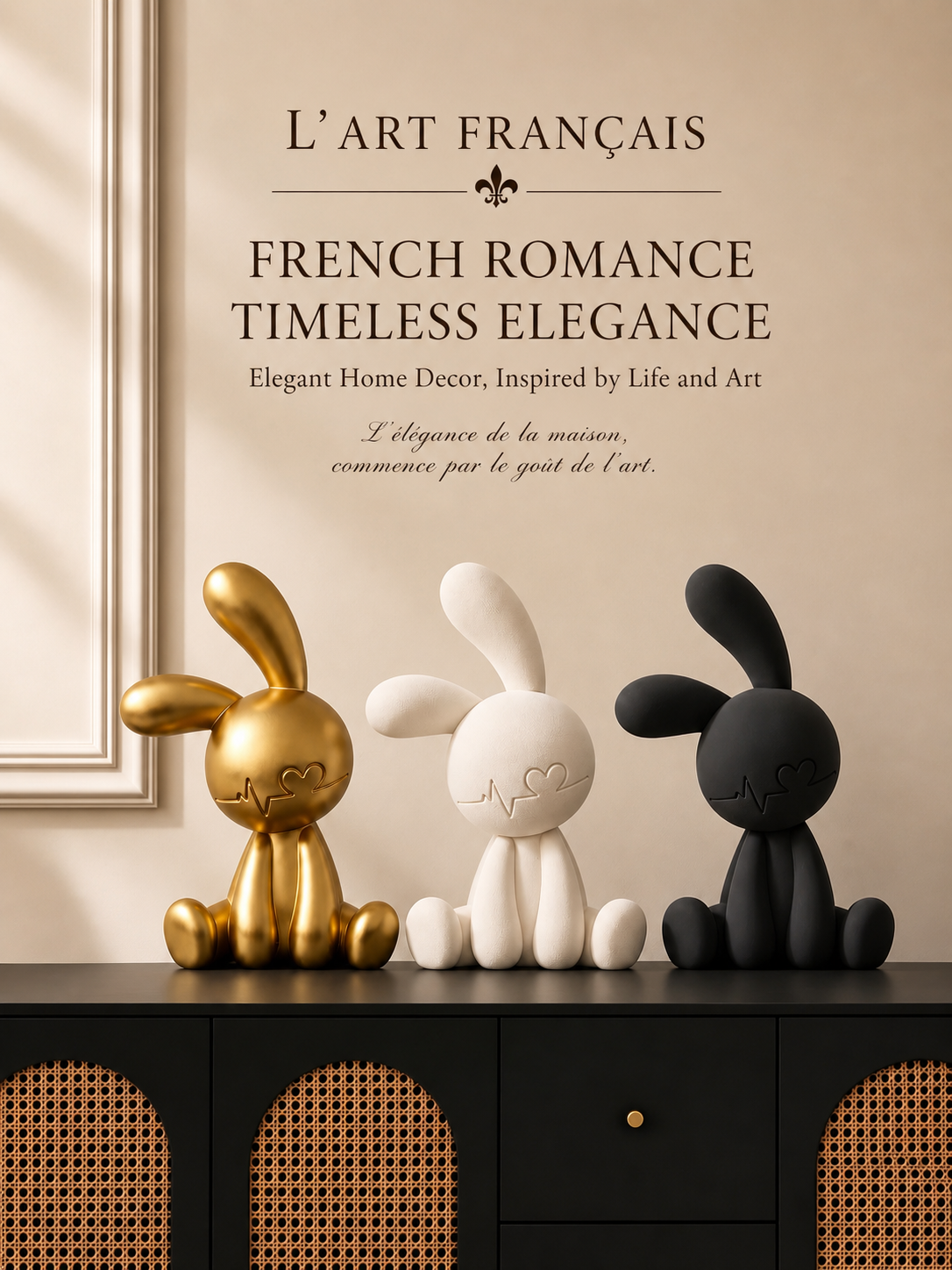 French Elegance Bunny Sculpture – Modern Decorative Rabbit Figurine