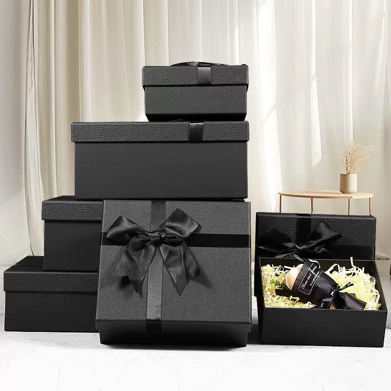 Light‑Luxury Black Gift Box with Bow, Business Gift Packaging Box, Bouquet Present Box for Valentine’s Day New Year Wedding Party Favors