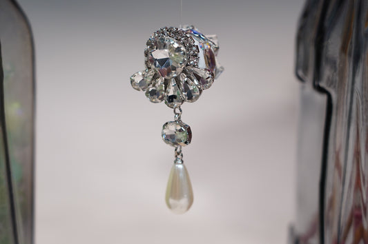 Silver Crystal Floral DIY Jewelry Component with Pearl Drop