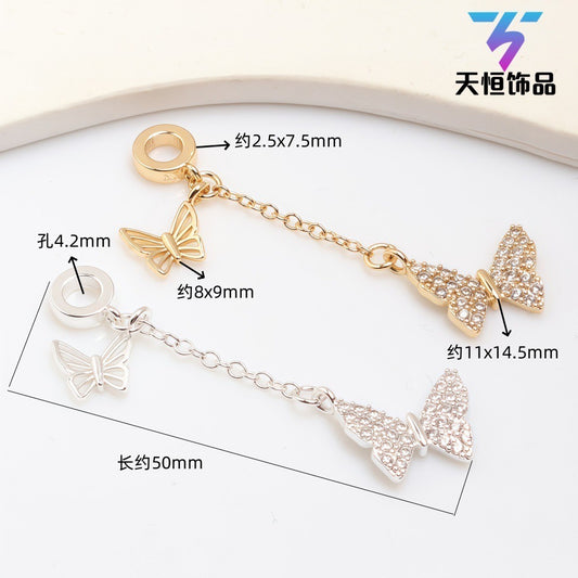 14K Gold‑Plated Butterfly Tassel Pendants with Micro‑Paved Zircon, Metal Charm DIY Accessories for Handmade Bracelet Beading
