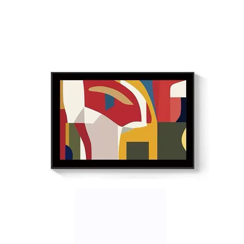 Retro French Mondrian Wall Art, Niche Abstract Geometric Canvas Painting, Minimalist Home Wall Mural for Living Room Dining Room Decor