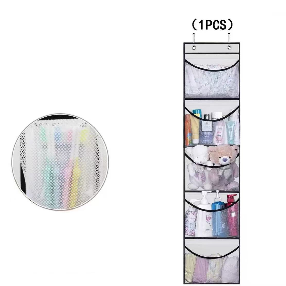 Large 5‑Pocket Non‑Woven Fabric Hanging Storage Bag, No‑Drill Underwear Cosmetic Organizer